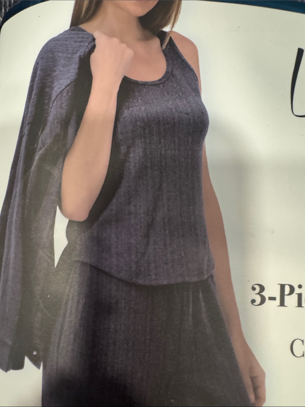 Live 2 Lounge 3-Piece Textured Loungewear Set - Charcoal